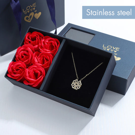 Luck Heart Four Leaf Clover Necklace (Gift Box)