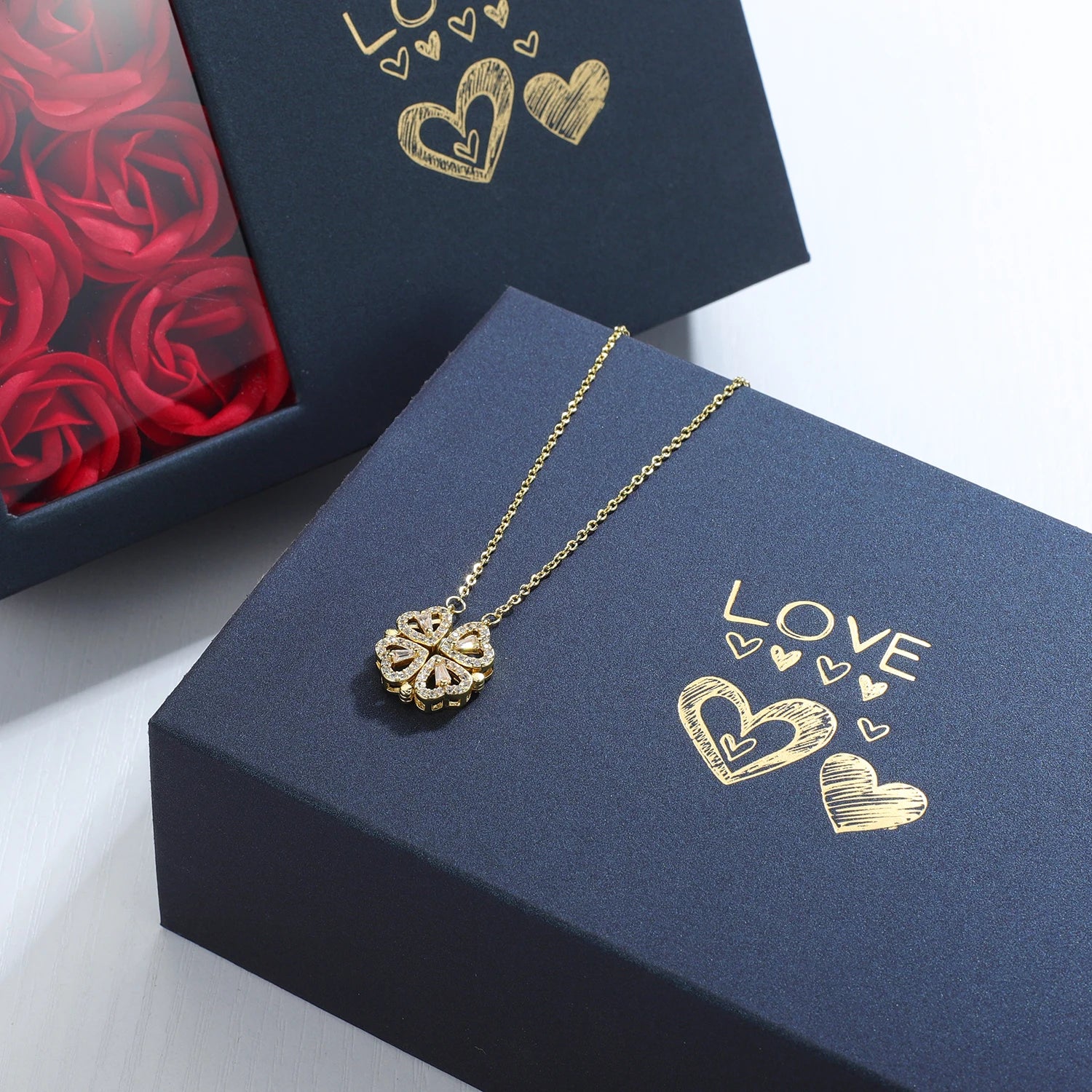 Luck Heart Four Leaf Clover Necklace (Gift Box)