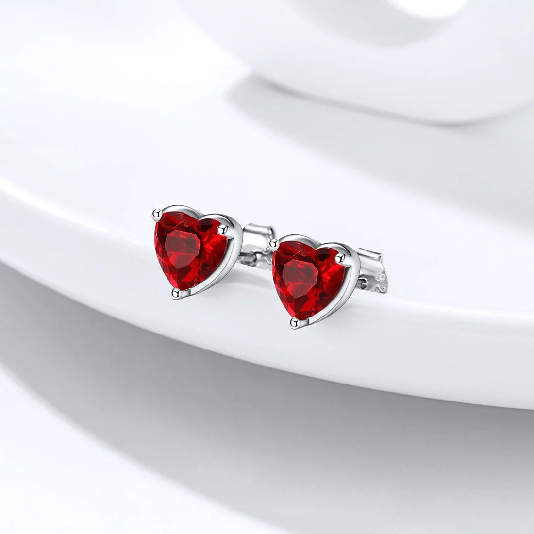 Women Adult 925 Sterling Silver Heart Birthstone Stud Earrings Birthday Valentines Christmas Jewelry Gift